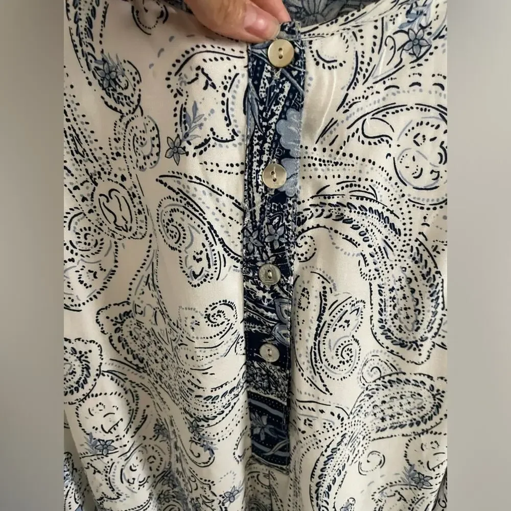 Anthropologie Dress Women's Small Fig & Flower Bohemian Blue Paisley Sundress - Picture 7 of 10